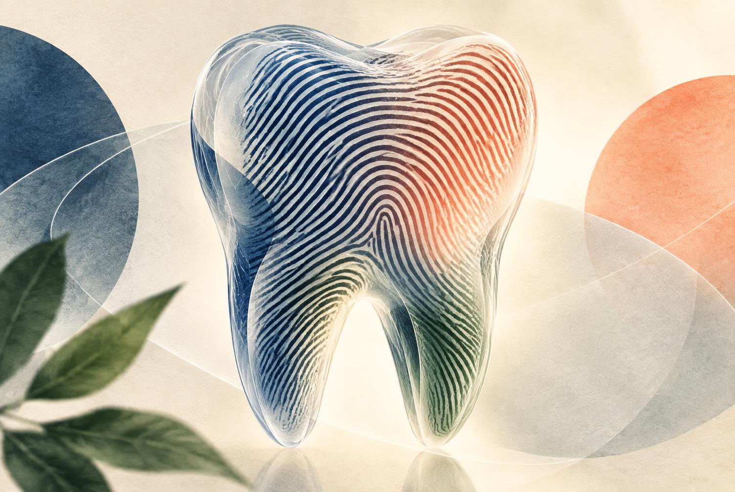 A translucent tooth carrying a fingerprint pattern